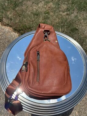 Antik Kraft Tan Brown Faux Leather Shoulder Bag with Gold Hardware